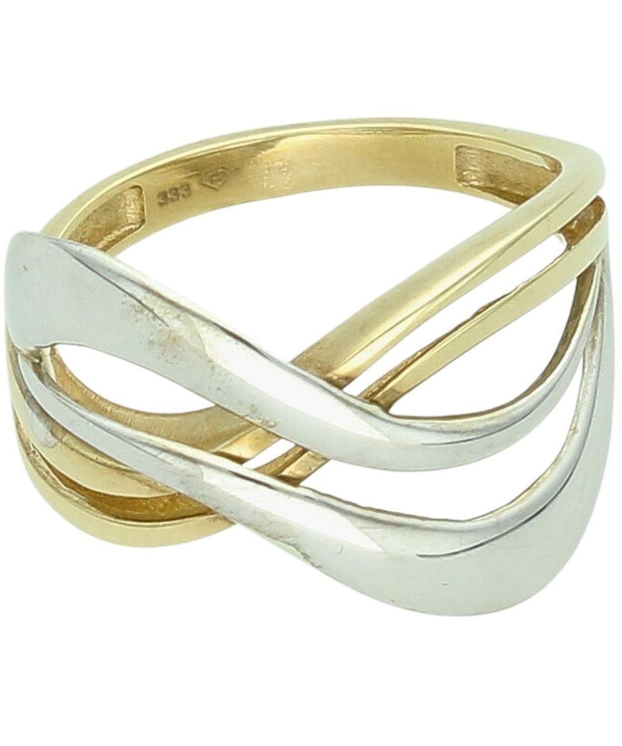 Złoty pierścionek damski 333 z falistymi obręczami białe i żółte złoto - rozmiar 17 fala.jpg